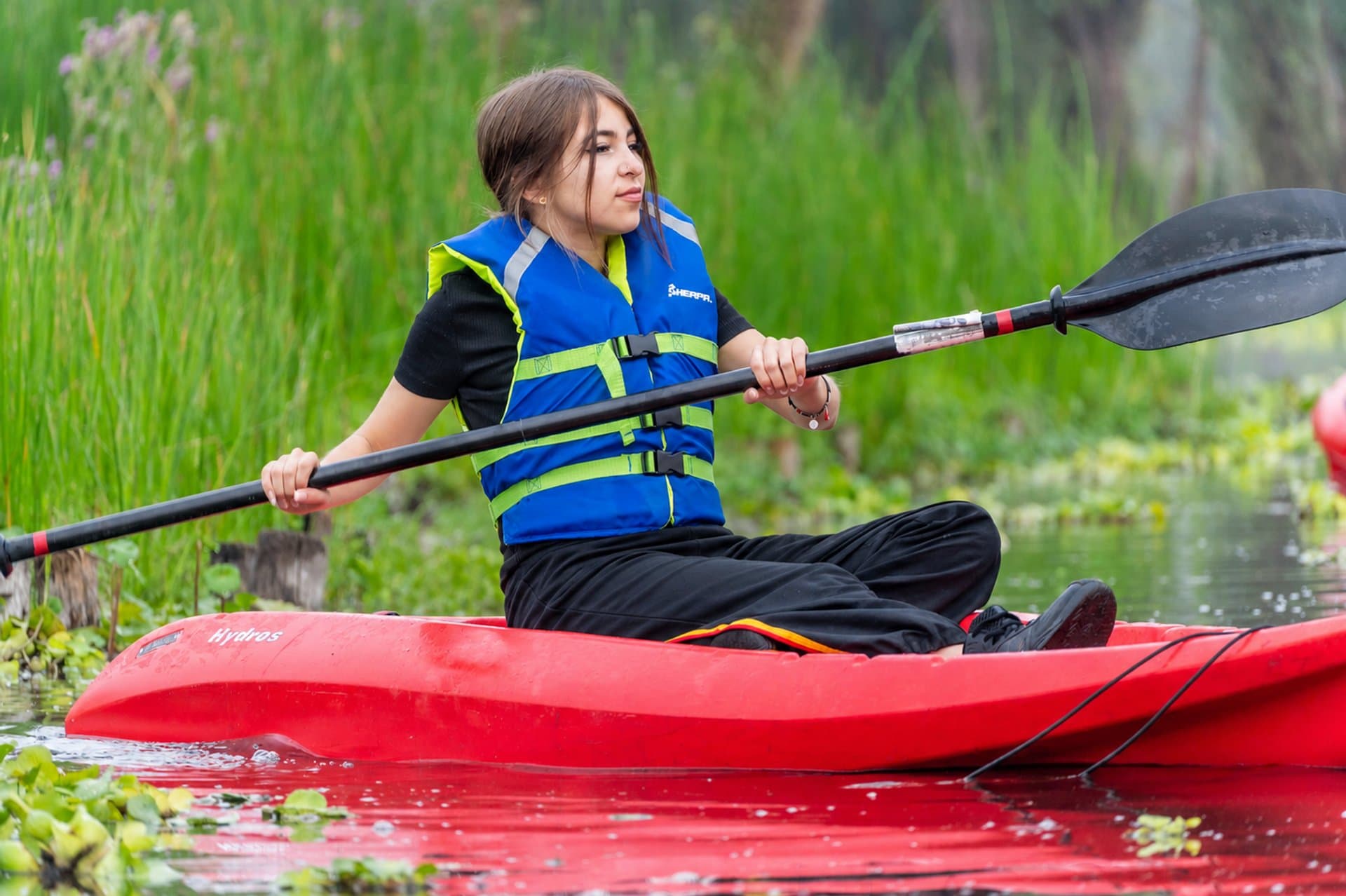 A guest kayaking on the Century City canals